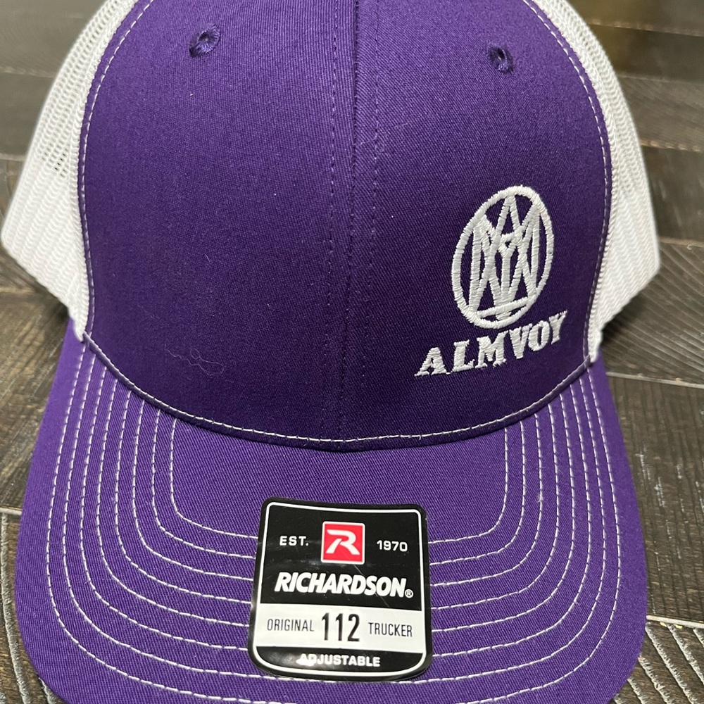 Purple and White Richardson 112 Trucker Hat purple & white colors adjustable.